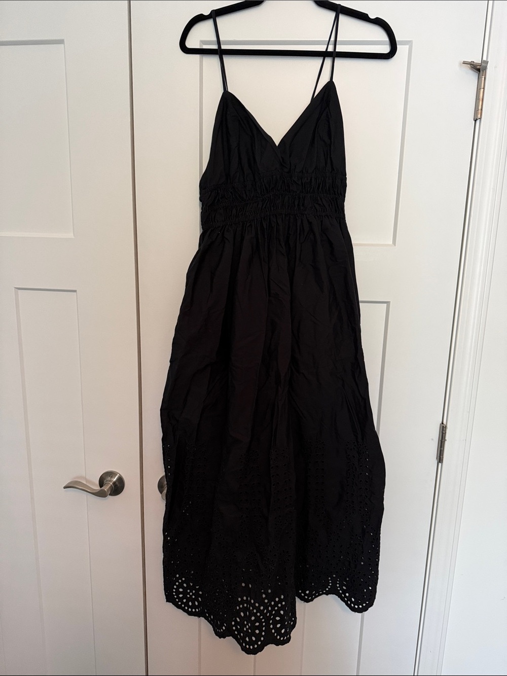 Black Spaghetti Strap Eyelet Midi Length Summer Dress